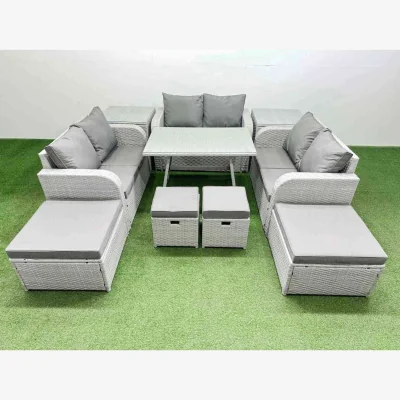The Range Fimous 10-Seater Patio Rattan Sofa Set Light Grey - Light grey rattan + dark grey fabric
