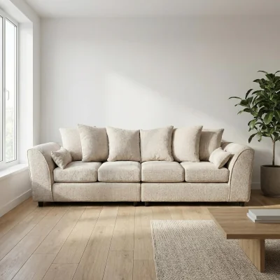The Range Jumbo Chenille 4 Seater Sofa with Deep Seats and Angular Arms - Beige