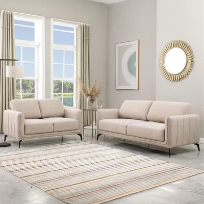 The Range Oslo Modern Scandi Style Fabric Living Room 2 and 3 Seater Sofa Set - Beige / 5 / 90kg