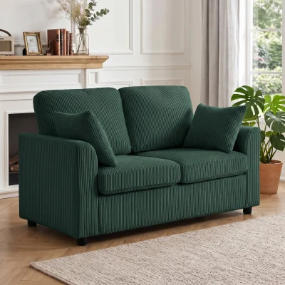 The Range HOMCOM 2 Seater Sofa, Corduroy Small Couch with Spring Cushion - Dark Green