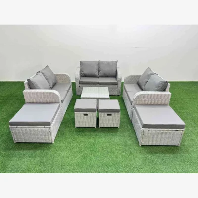 The Range Fimous PE Rattan Love Sofa Set with Coffee Table and 4 Stools Light Grey - Light Grey
