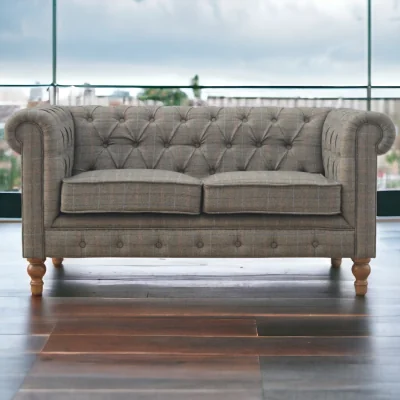 The Range Solid Wood upholstered 2 Seat Chesterfield - Grey