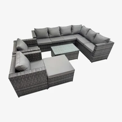 The Range Fimous 9-Seater L-Shaped Patio Rattan Sofa Set, Dark Grey Mixed - Dark Grey Mixed