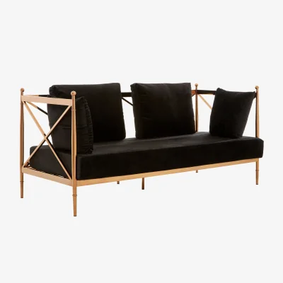The Range Novo Black Velvet and Rose Gold  2 Seater Sofa - Gold