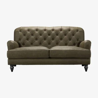 Sofa.com Snowdrop Button Back 2.5 Seat Sofa in Dark Moss Antique Leather - sofa.com