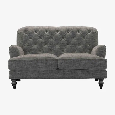 Sofa.com Snowdrop Button Back 2 Seat Sofa in Liquorice Baylee Multi-Tone Viscose Linen