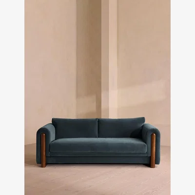 Soho Home Faarell Three Seater Sofa, Velvet, Grey Blue