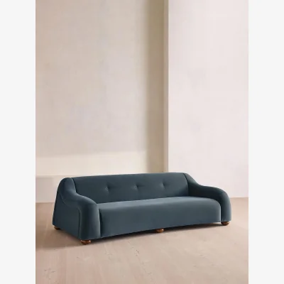 Soho Home Liana Three Seater Sofa, Velvet, Grey Blue, UK