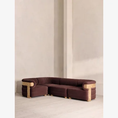 Soho Home Caleb Modular Sofa, L-Shape Sofa, Velvet, Aubergine, Blonde Burl, UK