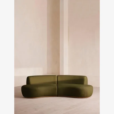 Soho Home Aline Serpentine Modular Sofa, Three Seater, Linen, Olive, UK