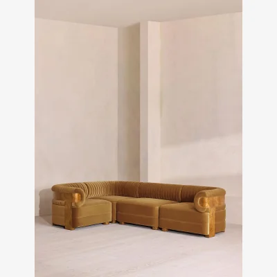Soho Home Caleb Modular L-Shape Sofa, Velvet, Mustard, Dark Burl, UK