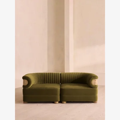 Soho Home Caleb Modular Three Seater Sofa, Velvet, Olive, Light Burl, UK