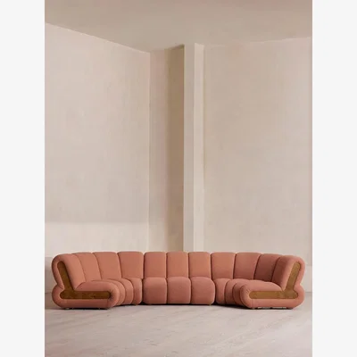 Soho Home Noelle Modular Curved Sofa, Six Seater, Textured Wool Boucle, Coral