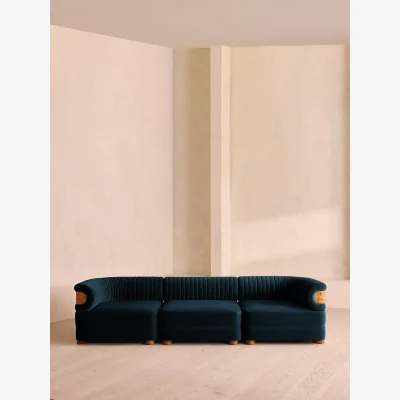 Soho Home Caleb Modular Four Seater Sofa, Velvet, Royal Blue, Light Burl, UK
