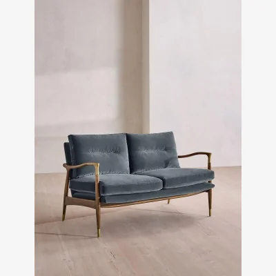Soho Home Theodore Two Seater Sofa, Velvet, Grey Blue, UK