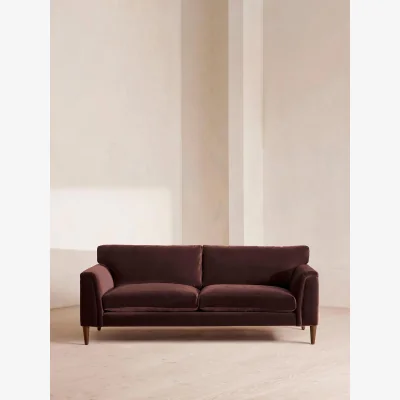 Soho Home Reya Three Seater Sofa, Velvet, Aubergine, UK