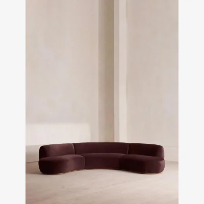 Soho Home Aline Serpentine Modular Sofa, Four Seater, Velvet, Aubergine, UK
