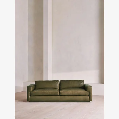 Soho Home Mossley Three Seater Sofa, Leather, Moss, UK