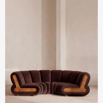 Soho Home Noelle Modular Curved Sofa, Four Seater, Velvet, Aubergine, UK