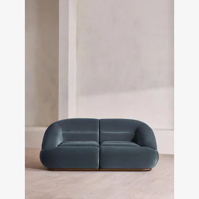 Soho Home Edison Modular Sofa, Three Seater, Velvet, Grey Blue UK