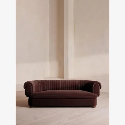 Soho Home Rava Three Seater Sofa, Velvet, Aubergine, UK