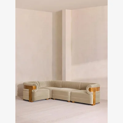 Soho Home Caleb Modular Sofa, L-Shape Sofa, Velvet, Oyster, Dark Burl, UK