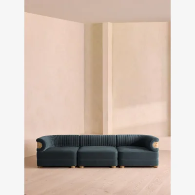 Soho Home Caleb Modular Four Seater Sofa, Velvet, Grey Blue, Light Burl, UK