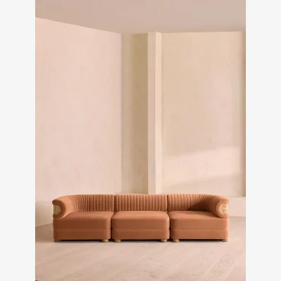 Soho Home Caleb Modular Four Seater Sofa, Velvet, Antique Rose, Light Burl, UK