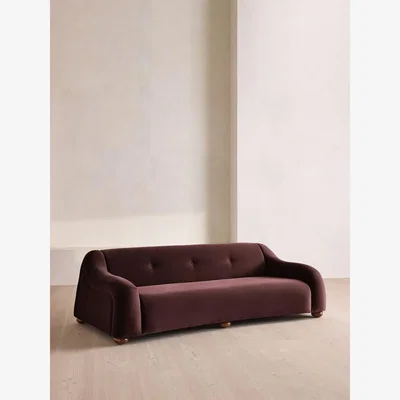 Soho Home Liana Three Seater Sofa, Velvet, Aubergine, UK