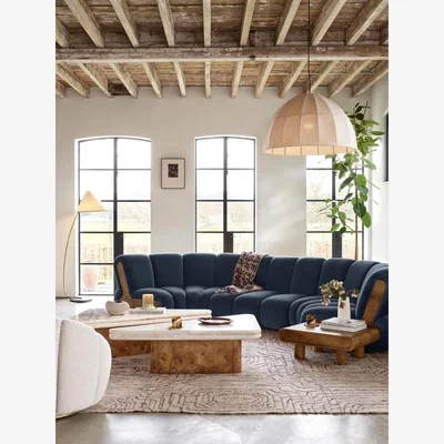 Soho Home Noelle Modular Curved Sofa, Six Seater, Velvet Grey Blue