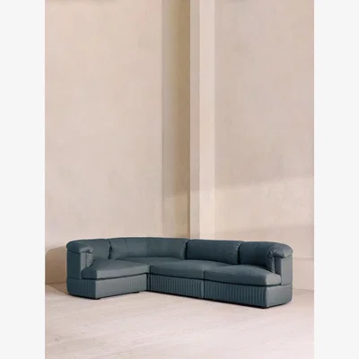 Soho Home Oona Sectional Sofa, L-Shape Sofa, Linen, Prussian Blue, UK