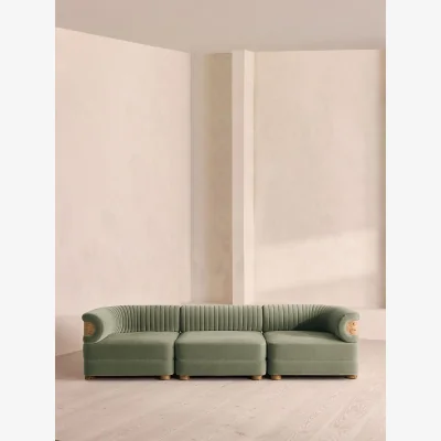 Soho Home Caleb Modular Sofa, Four Seater, Velvet, Seafoam, Blonde Burl, UK
