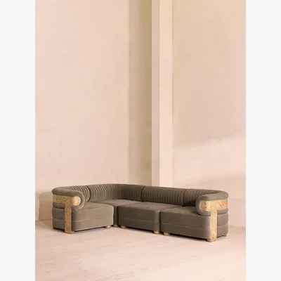 Soho Home Caleb Modular L-Shape Sofa, Velvet, Taupe, Light Burl, UK