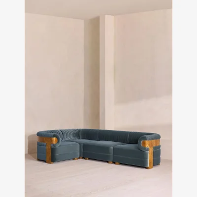 Soho Home Caleb Modular L-Shape Sofa, Velvet, Grey Blue, Dark Burl, UK