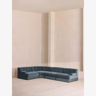 Soho Home Elowen Modular Sofa, L-Shape Sofa, Velvet, Grey Blue UK