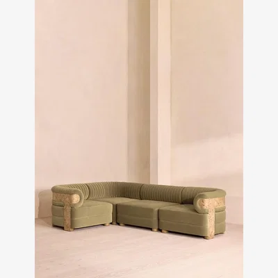 Soho Home Caleb Modular Sofa, Blonde Burl, L-Shape Sofa, Blonde Burl, Velvet, Lichen, UK