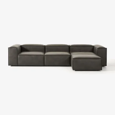 Westwing Modular Recycled Leather Sofa Lennon (4-seater) with Ottoman (left/right)