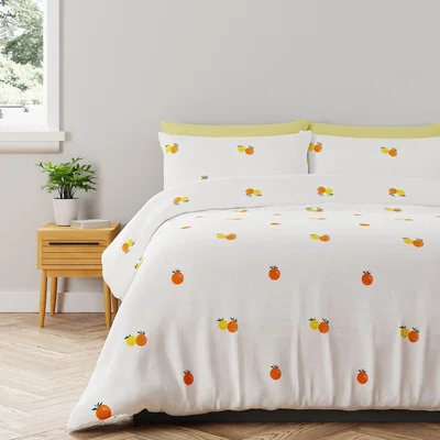 Dunelm Nell Orange and Lemon Reversible Duvet Cover and Pillowcase Set White/Orange/Yellow