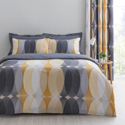 Dunelm Elements Elijah Ochre Reversible Duvet Cover and Pillowcase Set Yellow, Blue and White