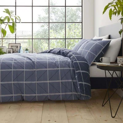 Downtown Catherine Lansfield Geometric Grid Blue Duvet Set