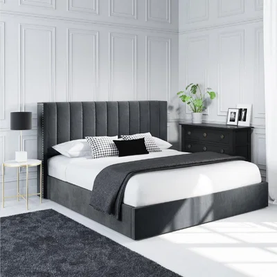 Furniture123 Grey Velvet Super King Ottoman Bed with Winged Headboard - Maddox