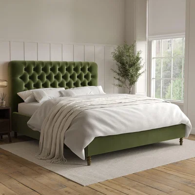 Furniture123 Olive Green Velvet Super King Ottoman Bed with Legs - Pippa