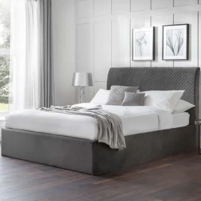 Furniture123 Sanderson Super King Diamond Quilted Grey Velvet Ottoman Bed