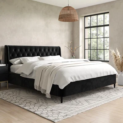 Furniture123 Black Velvet Super King Ottoman Bed with Legs - Amara