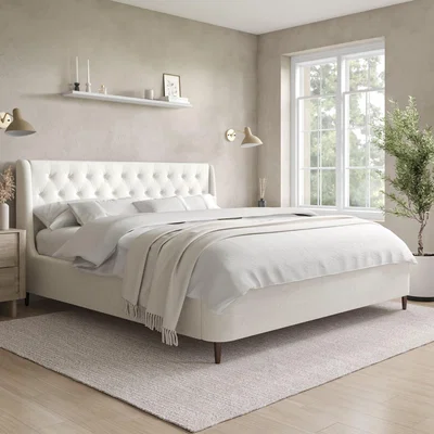 Furniture123 Cream Fabric Super King Ottoman Bed with Legs - Amara