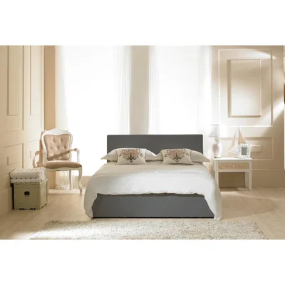 Oak&More Madrid Grey Faux Leather Ottoman Super King Bed