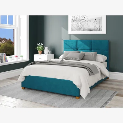 The Range Caine Storage Ottoman Bed in Plush Velvet Fabric - Teal / Superking
