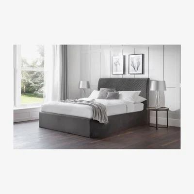 The Range Diamond Premium Quilted Velvet Ottoman Bed - Grey / Super King