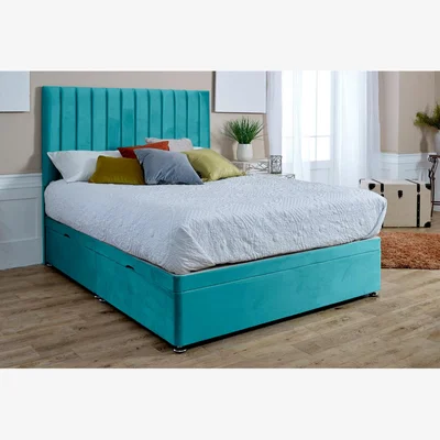 The Range Sophia Divan Ottoman Plush Divan Sidelift Ottoman Bed Frame With Lined Headboard - Teal / Superking