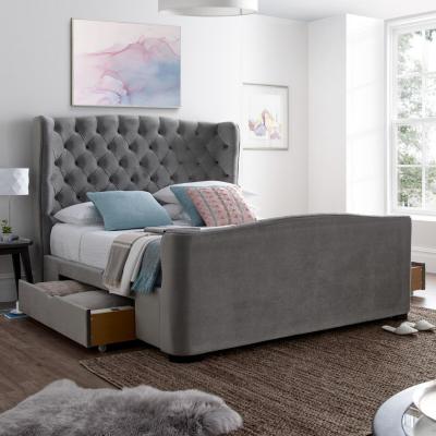 The Range Superking Downton Velvet 2 Drawer Storage Bed - Slate - Slate Grey